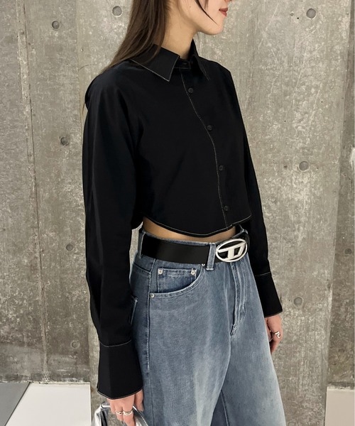 EPIMI E'PIMMY（エピミエピミー）の「配色ステッチクロップドシャツ（シャツ/ブラウス・レディース・ブラック/ブルー/オフホワイト・MEDIUM）」の15枚目の写真