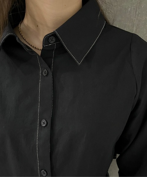 EPIMI E'PIMMY（エピミエピミー）の「配色ステッチクロップドシャツ（シャツ/ブラウス・レディース・ブラック/ブルー/オフホワイト・MEDIUM）」の16枚目の写真