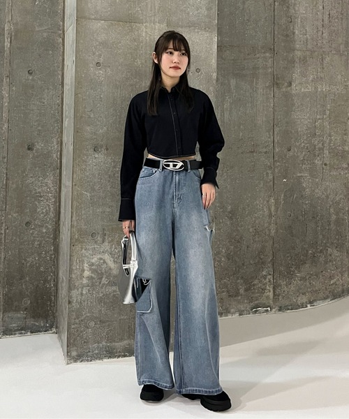 EPIMI E'PIMMY（エピミエピミー）の「配色ステッチクロップドシャツ（シャツ/ブラウス・レディース・ブラック/ブルー/オフホワイト・MEDIUM）」の17枚目の写真