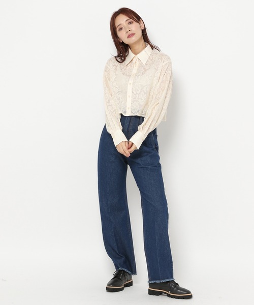 mysty woman(ミスティウーマン)の「クレリックショートレースシャツ 186478(シャツ/ブラウス・レディース・アイボリー/ブラック・FREE)」の3枚目の写真