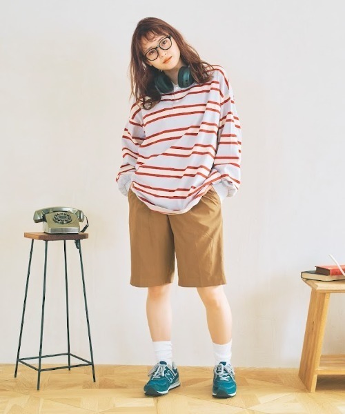 nemne store(ネンネストア)の「【低身長用サイズあり】ぽてとかっぷる かりん・ckarryコラボ/ワイドボーダーポロシャツ(ポロシャツ・レディース・ベージュ/グリーン/グレー・SMALL/MEDIUM)」の10枚目の写真