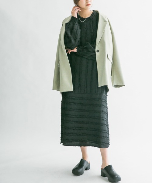 KBF（ケイビーエフ）の「フリンジジャガードワンピース（ワンピース・レディース・アイボリー/ブラック・ONE）」の5枚目の写真