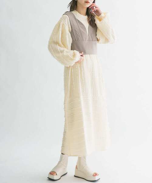 KBF（ケイビーエフ）の「フリンジジャガードワンピース（ワンピース・レディース・アイボリー/ブラック・ONE）」の12枚目の写真