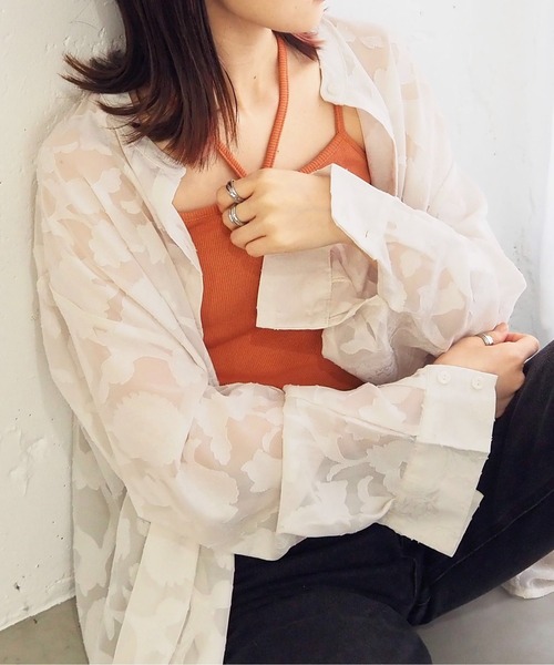 tiptop（ティップトップ）の「シアージャガードバンドカラーシャツ（シャツ/ブラウス・レディース・ダークグレー/グリーン/アイボリー/ブラック/オフホワイト・FREE）」の2枚目の写真