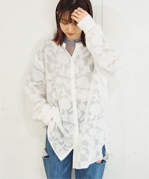 tiptop（ティップトップ）の「シアージャガードバンドカラーシャツ（シャツ/ブラウス・レディース・ダークグレー/グリーン/アイボリー/ブラック/オフホワイト・FREE）」の18枚目の写真