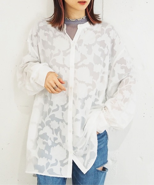 tiptop（ティップトップ）の「シアージャガードバンドカラーシャツ（シャツ/ブラウス・レディース・ダークグレー/グリーン/アイボリー/ブラック/オフホワイト・FREE）」の19枚目の写真