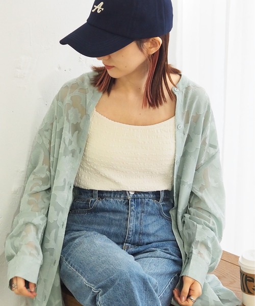 tiptop（ティップトップ）の「シアージャガードバンドカラーシャツ（シャツ/ブラウス・レディース・ダークグレー/グリーン/アイボリー/ブラック/オフホワイト・FREE）」の8枚目の写真