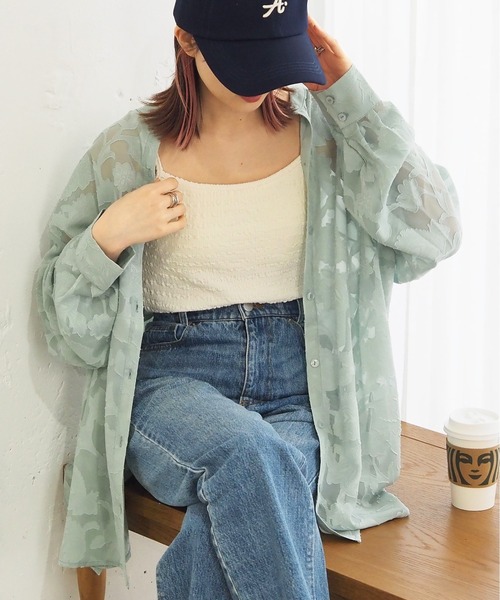 tiptop（ティップトップ）の「シアージャガードバンドカラーシャツ（シャツ/ブラウス・レディース・ダークグレー/グリーン/アイボリー/ブラック/オフホワイト・FREE）」の10枚目の写真