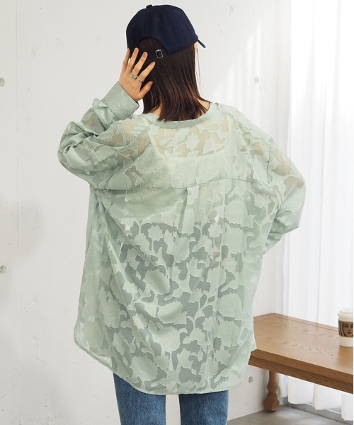 tiptop（ティップトップ）の「シアージャガードバンドカラーシャツ（シャツ/ブラウス・レディース・ダークグレー/グリーン/アイボリー/ブラック/オフホワイト・FREE）」の11枚目の写真