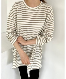 ボーダー柄チュニック丈ロングTシャツ