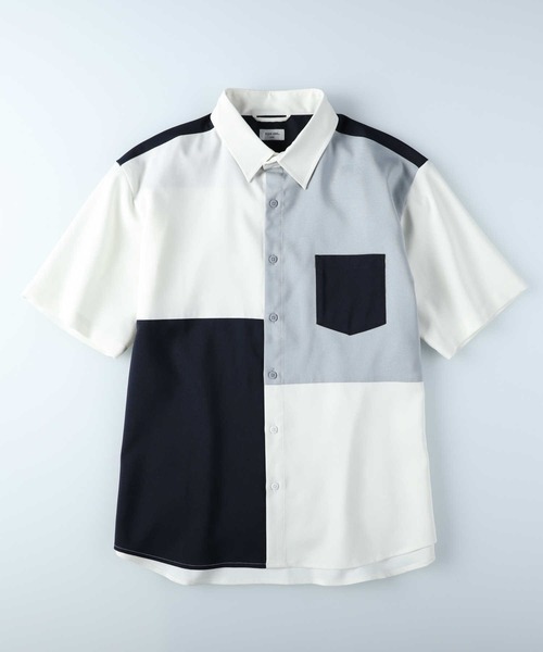 PLUS ONE（プラスワン）の「【接触冷感】【PLUS ONE】サラサラ切替え半袖シャツ（シャツ/ブラウス・メンズ・ホワイト×カーキブラウン/ケリーグリーン/チャコールグレー×ブラック/ホワイト×ネイビー/グレー×ホワイト/ネイビー・M/XL/L/S）」の7枚目の写真