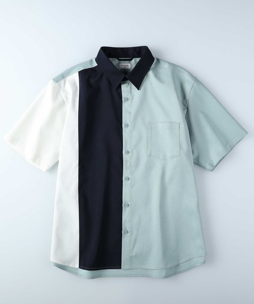 PLUS ONE（プラスワン）の「【接触冷感】【PLUS ONE】サラサラ切替え半袖シャツ（シャツ/ブラウス・メンズ・ホワイト×カーキブラウン/ケリーグリーン/チャコールグレー×ブラック/ホワイト×ネイビー/グレー×ホワイト/ネイビー・M/XL/L/S）」の11枚目の写真