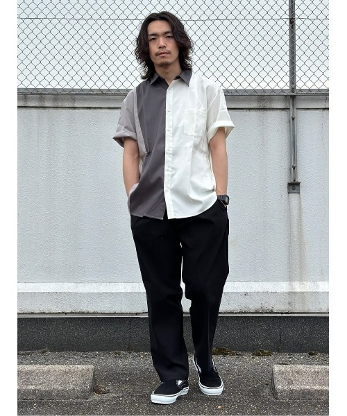 PLUS ONE（プラスワン）の「【接触冷感】【PLUS ONE】サラサラ切替え半袖シャツ（シャツ/ブラウス・メンズ・ホワイト×カーキブラウン/ケリーグリーン/チャコールグレー×ブラック/ホワイト×ネイビー/グレー×ホワイト/ネイビー・M/XL/L/S）」の13枚目の写真