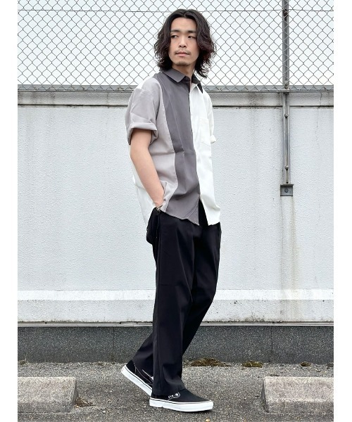 PLUS ONE（プラスワン）の「【接触冷感】【PLUS ONE】サラサラ切替え半袖シャツ（シャツ/ブラウス・メンズ・ホワイト×カーキブラウン/ケリーグリーン/チャコールグレー×ブラック/ホワイト×ネイビー/グレー×ホワイト/ネイビー・M/XL/L/S）」の14枚目の写真