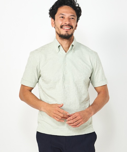 MEN'S BIGI(メンズビギ)の「【COOL MAX】リンクスジャカードフラワー柄ポロシャツ(ポロシャツ・メンズ・ネイビー/グリーン/ホワイト・01/02/03)」の7枚目の写真
