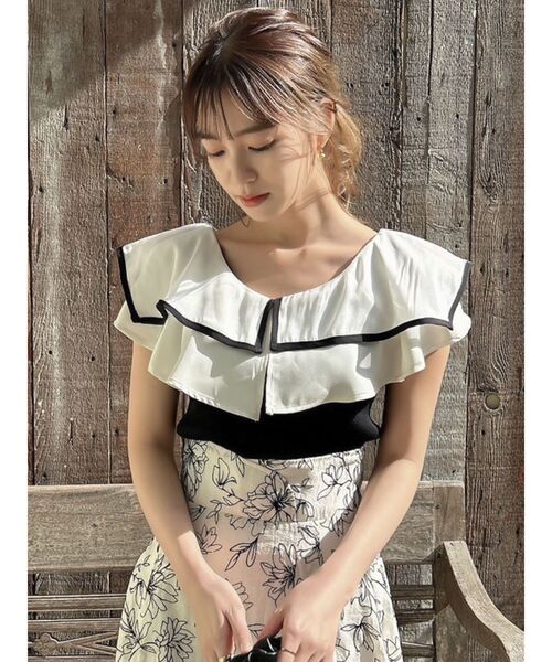 dazzlin（ダズリン）の「レイヤードパイピングノースリトップス（ニット/セーター・レディース・ピンク/ブラック/オフホワイト/ブルー・FREE）」の5枚目の写真