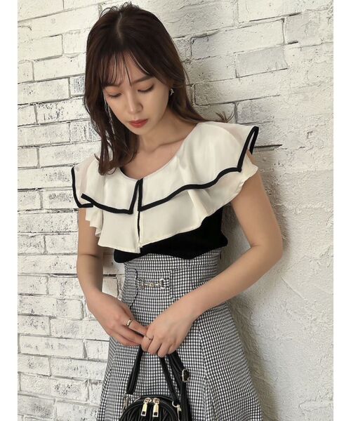 dazzlin（ダズリン）の「レイヤードパイピングノースリトップス（ニット/セーター・レディース・ピンク/ブラック/オフホワイト/ブルー・FREE）」の7枚目の写真