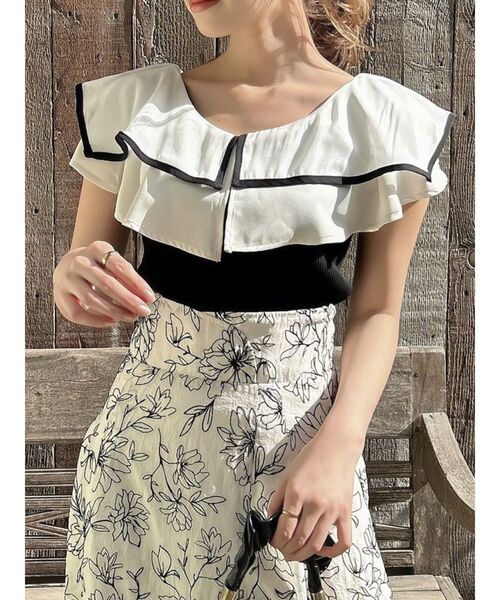 dazzlin（ダズリン）の「レイヤードパイピングノースリトップス（ニット/セーター・レディース・ピンク/ブラック/オフホワイト/ブルー・FREE）」の12枚目の写真