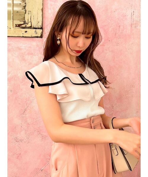 dazzlin（ダズリン）の「レイヤードパイピングノースリトップス（ニット/セーター・レディース・ピンク/ブラック/オフホワイト/ブルー・FREE）」の16枚目の写真