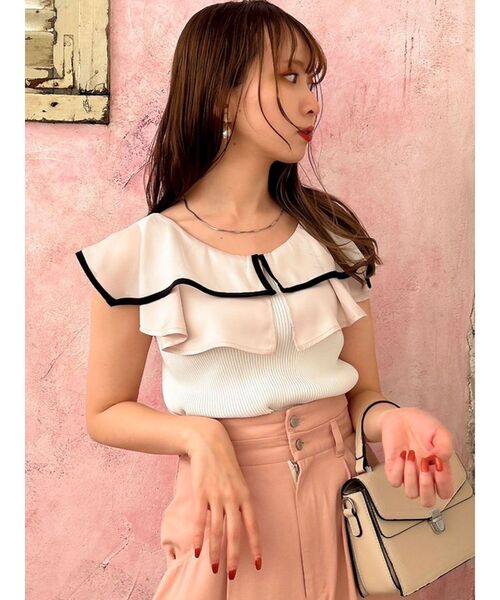 dazzlin（ダズリン）の「レイヤードパイピングノースリトップス（ニット/セーター・レディース・ピンク/ブラック/オフホワイト/ブルー・FREE）」の17枚目の写真