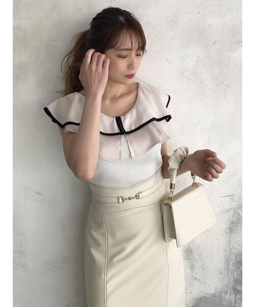 dazzlin（ダズリン）の「レイヤードパイピングノースリトップス（ニット/セーター・レディース・ピンク/ブラック/オフホワイト/ブルー・FREE）」の21枚目の写真