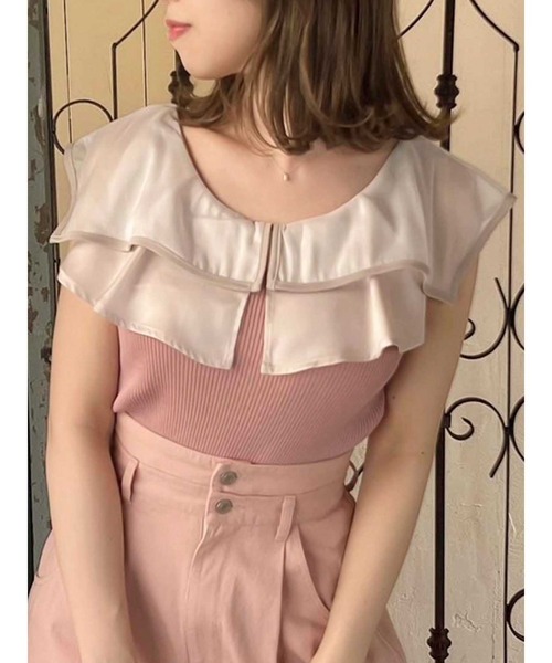 dazzlin（ダズリン）の「レイヤードパイピングノースリトップス（ニット/セーター・レディース・ピンク/ブラック/オフホワイト/ブルー・FREE）」の4枚目の写真