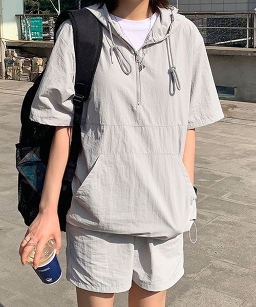 DAY CLOSET（デイ クローゼット）の「レディース アノラックパーカー+ショートパンツ 上下2点セット（パーカー・レディース・ホワイト/グレー/ブラック・ONE SIZE）」の3枚目の写真