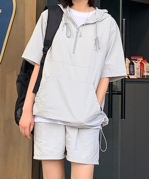 DAY CLOSET（デイ クローゼット）の「レディース アノラックパーカー+ショートパンツ 上下2点セット（パーカー・レディース・ホワイト/グレー/ブラック・ONE SIZE）」の9枚目の写真