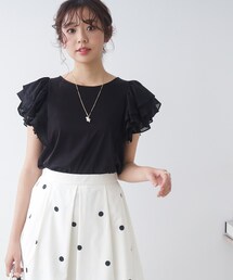 couture brooch | 【大人可愛い華盛りデザイン】シアーラッフルスリーブTシャツ(Tシャツ/カットソー)