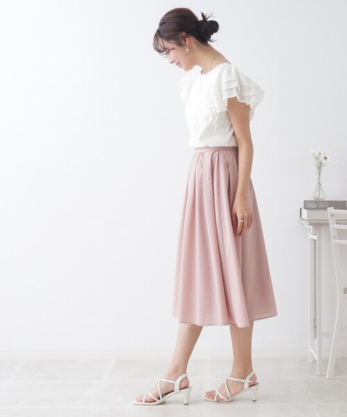 couture brooch（クチュールブローチ）の「◆【大人可愛い華盛りデザイン】シアーラッフルスリーブTシャツ（Tシャツ/カットソー・レディース・カーキ/オフホワイト/ブラック・36/38/40/42）」の16枚目の写真