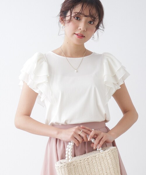 couture brooch（クチュールブローチ）の「◆【大人可愛い華盛りデザイン】シアーラッフルスリーブTシャツ（Tシャツ/カットソー・レディース・カーキ/オフホワイト/ブラック・36/38/40/42）」の18枚目の写真