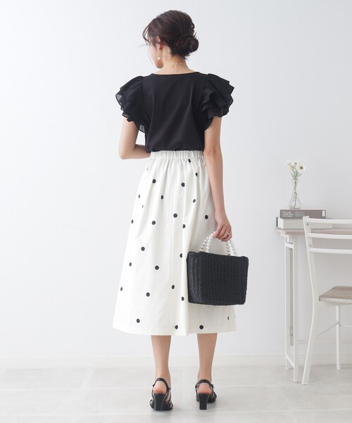 couture brooch（クチュールブローチ）の「◆【大人可愛い華盛りデザイン】シアーラッフルスリーブTシャツ（Tシャツ/カットソー・レディース・カーキ/オフホワイト/ブラック・36/38/40/42）」の19枚目の写真