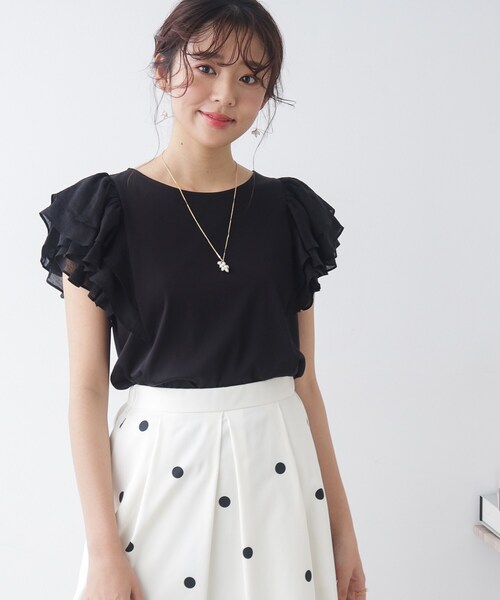 couture brooch（クチュールブローチ）の「◆【大人可愛い華盛りデザイン】シアーラッフルスリーブTシャツ（Tシャツ/カットソー・レディース・カーキ/オフホワイト/ブラック・36/38/40/42）」の20枚目の写真