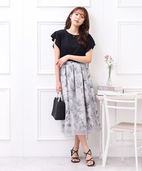 couture brooch(クチュールブローチ)の「◆【UV/アンチピリング/接触冷感】フリル袖はしごパール調ニットトップス(ニット/セーター・レディース・ブラック/ブラウン系/ピンク系・38/42)」の4枚目の写真