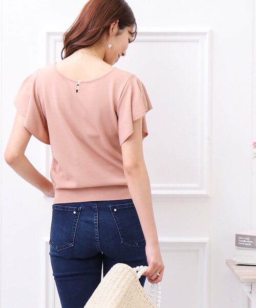 couture brooch(クチュールブローチ)の「◆【UV/アンチピリング/接触冷感】フリル袖はしごパール調ニットトップス(ニット/セーター・レディース・ブラック/ブラウン系/ピンク系・38/42)」の19枚目の写真