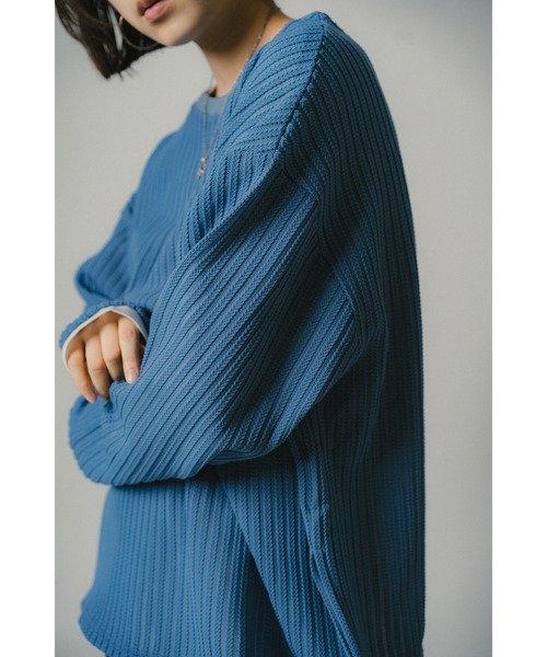 CHIGNON（シニヨン）の「CHIGNON スポンジストライププルオーバー（Tシャツ/カットソー・レディース・ブルー/ブラック/ベージュ・FREE）」の3枚目の写真