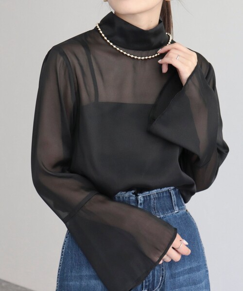 fredy emue(フレディエミュ)の「【オケージョン対応】フレアスリーブシアーブラウス(シャツ/ブラウス・レディース・ライトグレー/ブラック/キナリ・38)」の17枚目の写真