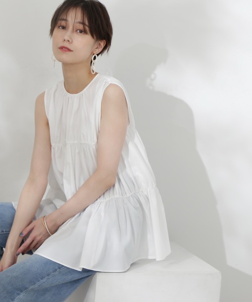 N.（N. Natural Beauty Basic）（エヌエヌナチュラルビューティーベーシック）の「◆タイプライターティアードブラウス（シャツ/ブラウス・レディース・オレンジ/ブラック/オフホワイト・MEDIUM）」の2枚目の写真