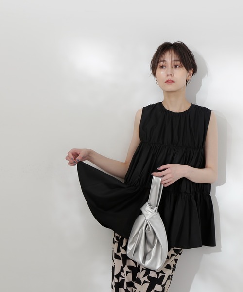 N.（N. Natural Beauty Basic）（エヌエヌナチュラルビューティーベーシック）の「◆タイプライターティアードブラウス（シャツ/ブラウス・レディース・オレンジ/ブラック/オフホワイト・MEDIUM）」の10枚目の写真