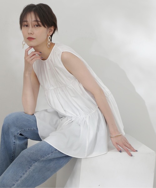 N.（N. Natural Beauty Basic）（エヌエヌナチュラルビューティーベーシック）の「◆タイプライターティアードブラウス（シャツ/ブラウス・レディース・オレンジ/ブラック/オフホワイト・MEDIUM）」の4枚目の写真