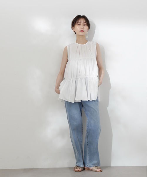 N.（N. Natural Beauty Basic）（エヌエヌナチュラルビューティーベーシック）の「◆タイプライターティアードブラウス（シャツ/ブラウス・レディース・オレンジ/ブラック/オフホワイト・MEDIUM）」の5枚目の写真