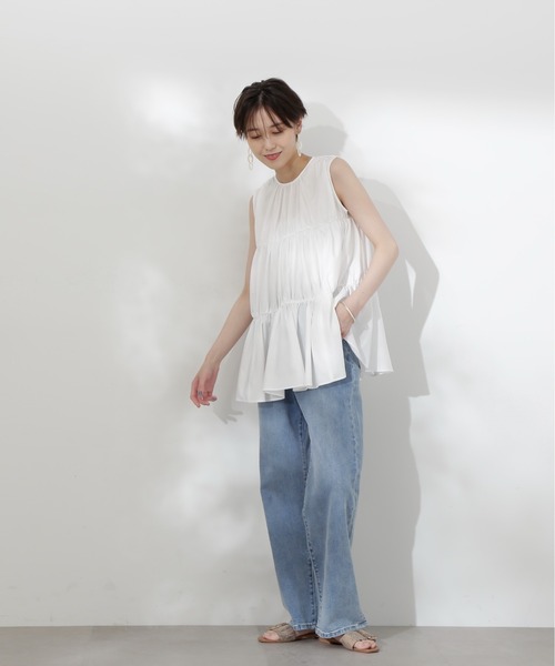 N.（N. Natural Beauty Basic）（エヌエヌナチュラルビューティーベーシック）の「◆タイプライターティアードブラウス（シャツ/ブラウス・レディース・オレンジ/ブラック/オフホワイト・MEDIUM）」の6枚目の写真