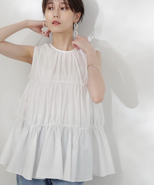 N.（N. Natural Beauty Basic）（エヌエヌナチュラルビューティーベーシック）の「◆タイプライターティアードブラウス（シャツ/ブラウス・レディース・オレンジ/ブラック/オフホワイト・MEDIUM）」の9枚目の写真