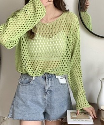 ショート丈メッシュニットトップス