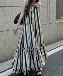 AMAJI（アマジ）の「ホルターネック ストライプティアード