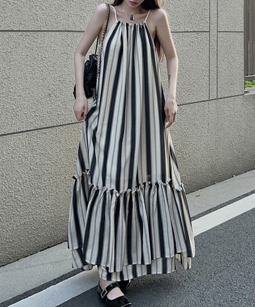 希少　美品　BPN ストライプホルターネックワンピース　フリル　アシメトリー Amazon.co.jp: [YYSMRB] タイトワンピース レディース
