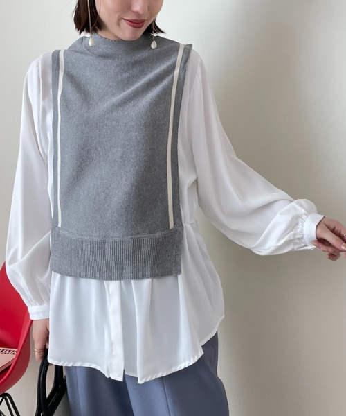 DOLLUPOOPS（ドールアップウップス）の「ラインニットベストドッキングブラウス（シャツ/ブラウス・レディース・ブラック/ネイビー/グレー・38）」の3枚目の写真