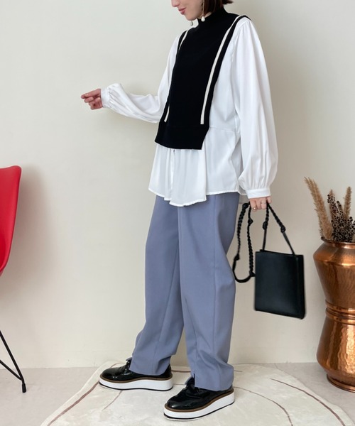 DOLLUPOOPS（ドールアップウップス）の「ラインニットベストドッキングブラウス（シャツ/ブラウス・レディース・ブラック/ネイビー/グレー・38）」の19枚目の写真