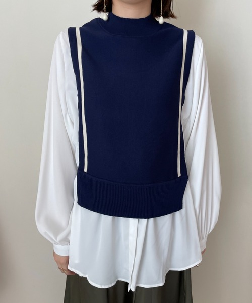 DOLLUPOOPS（ドールアップウップス）の「ラインニットベストドッキングブラウス（シャツ/ブラウス・レディース・ブラック/ネイビー/グレー・38）」の15枚目の写真