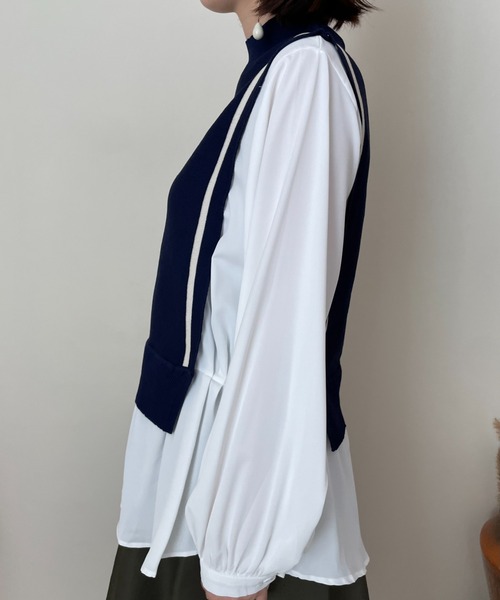 DOLLUPOOPS（ドールアップウップス）の「ラインニットベストドッキングブラウス（シャツ/ブラウス・レディース・ブラック/ネイビー/グレー・38）」の16枚目の写真